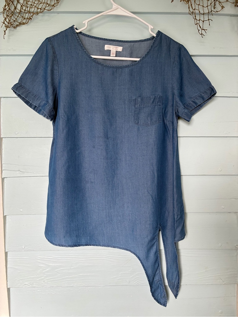 Lauren Conrad Blue Tie front Chambray Top